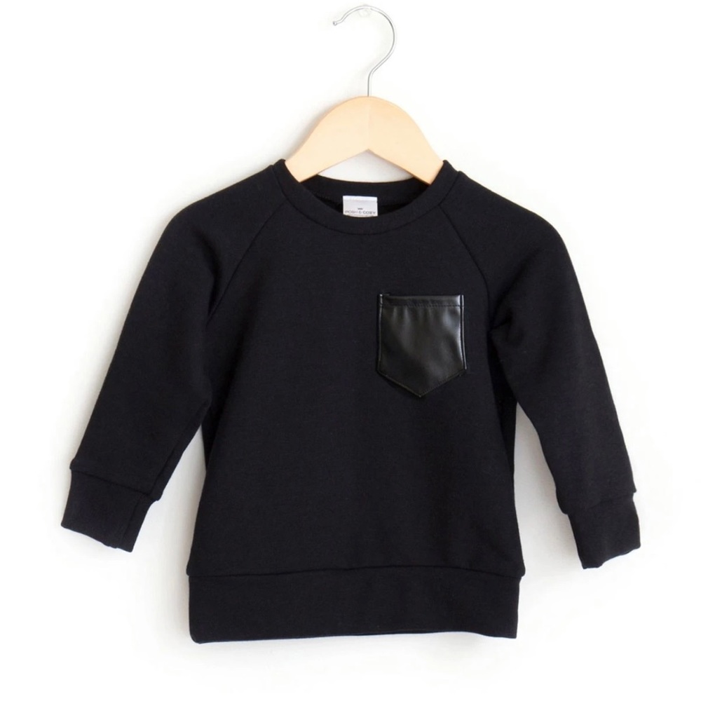 Posh & Cozy Baby Toddler Beau Pocket Crewneck Top Black Size:1T, NWT